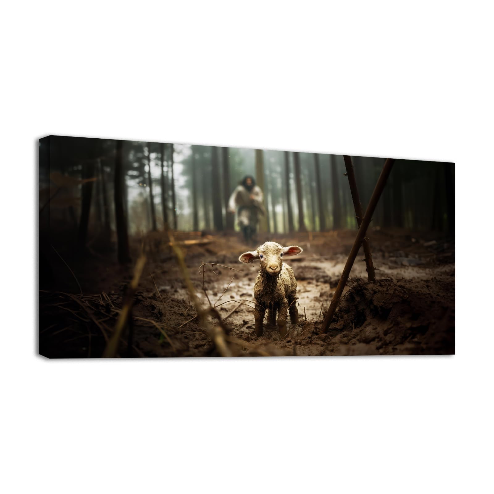 Jesus and Lamb Canvas Wall Art 40 x20  Jesus Running After Lost Lamb Picture Wall Art Canvas Print Christian Home Decor