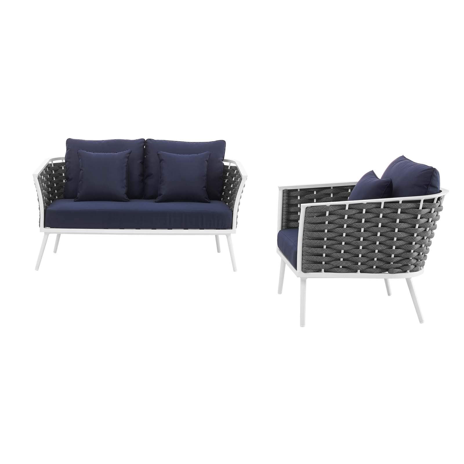 Modway Stance Outdoor Patio Aluminum, Loveseat And Armchair, White Navy