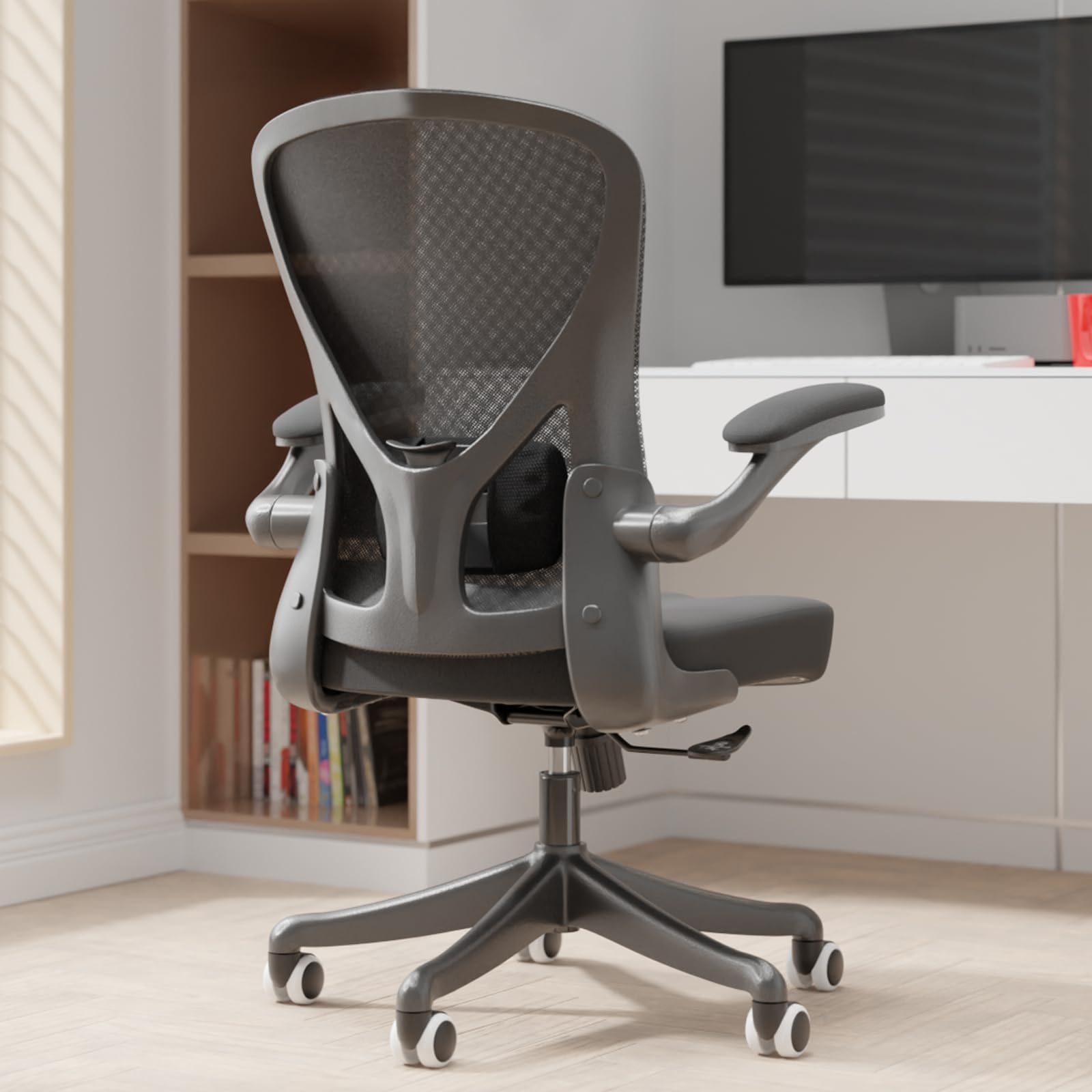 Sichy Age Ergonomic Office Chair With Adjustable Flip-Up Armrests & Lumbar Support - Thickened Cushion Desk Chair With Wheels, H