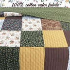 Cozy Line Home Fashions Olive Country Style Yellow Cotton Real Patchwork Quilt Bedding Set, Reversible Coverlet, Bedspread (Brow
