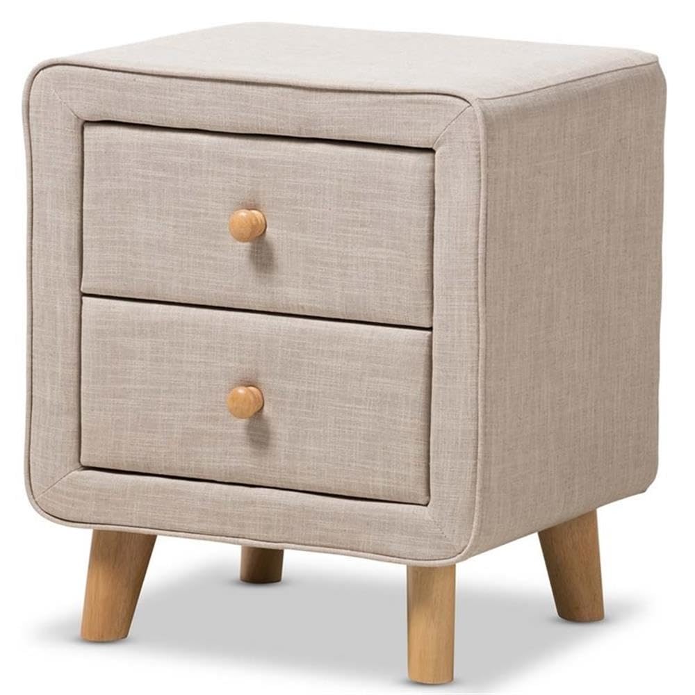 Baxton Studio Jonesy Mid-Century Beige Linen Upholstered 2-Drawer Nightstand