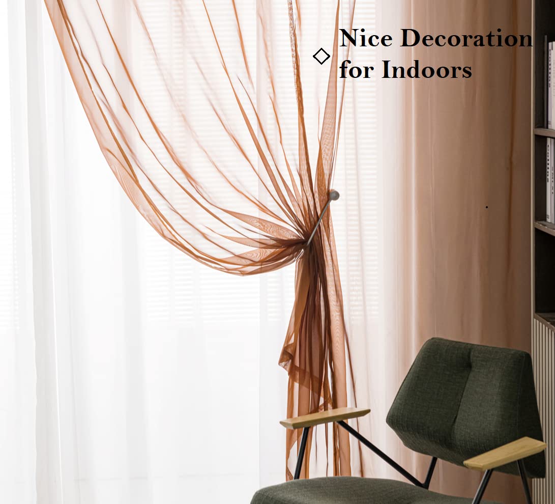 Pi Sheer Curtains 95 Inches Length With Grommets,Airy Voile Textured,Modern Window Treatment For Office/Apartment 2 Panels (W52 X L95, Brown)