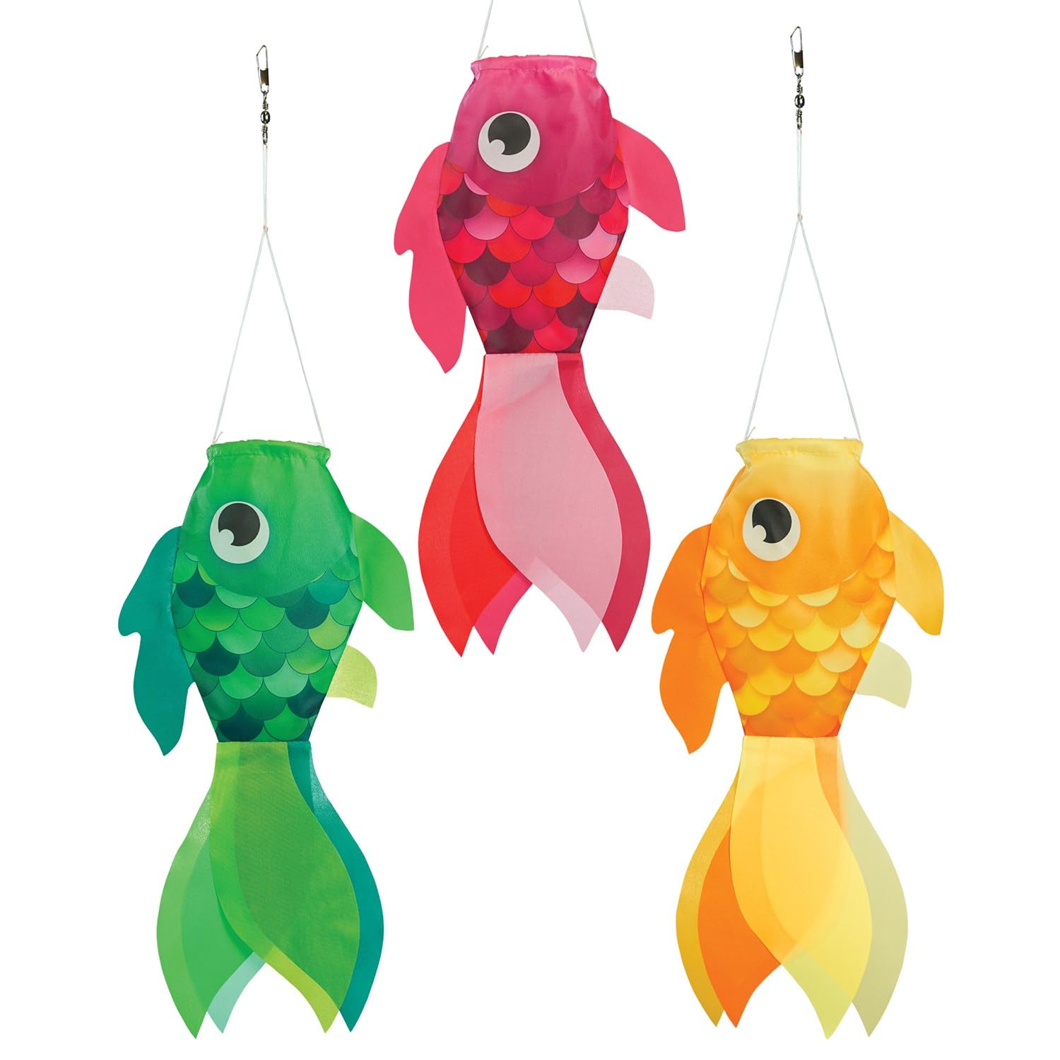 In The Breeze 5234 - 15-Inch Damsel Fish Windsock 3-Pack - Multi Pack Of Cute And Colorful Fishsocks With Printed Designs
