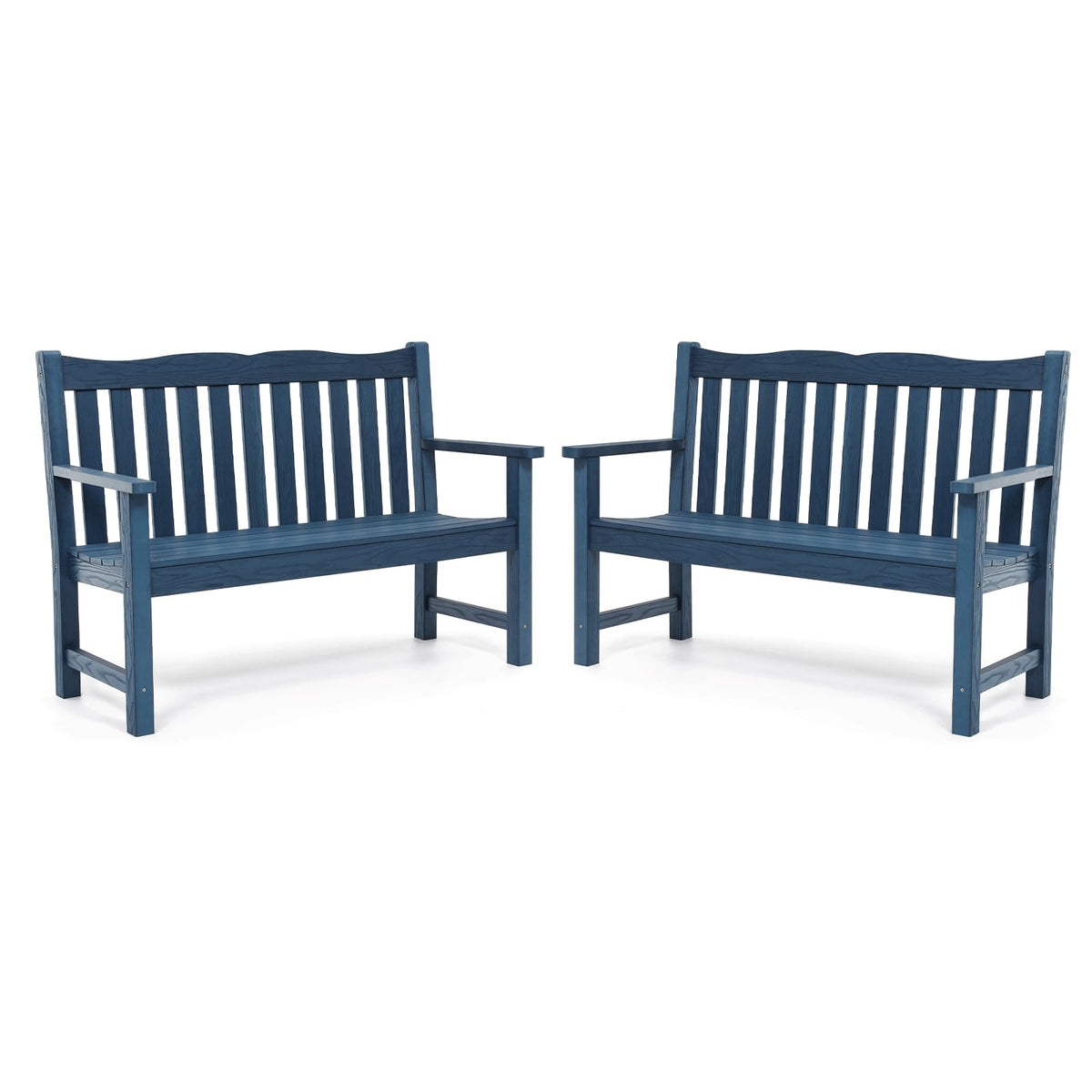 Outdoor Benches Set Of 2, 2-Person All-Weather Hips Garden Bench With 800 Lbs Weight Capacity, Never Rot Or Fade, Blue