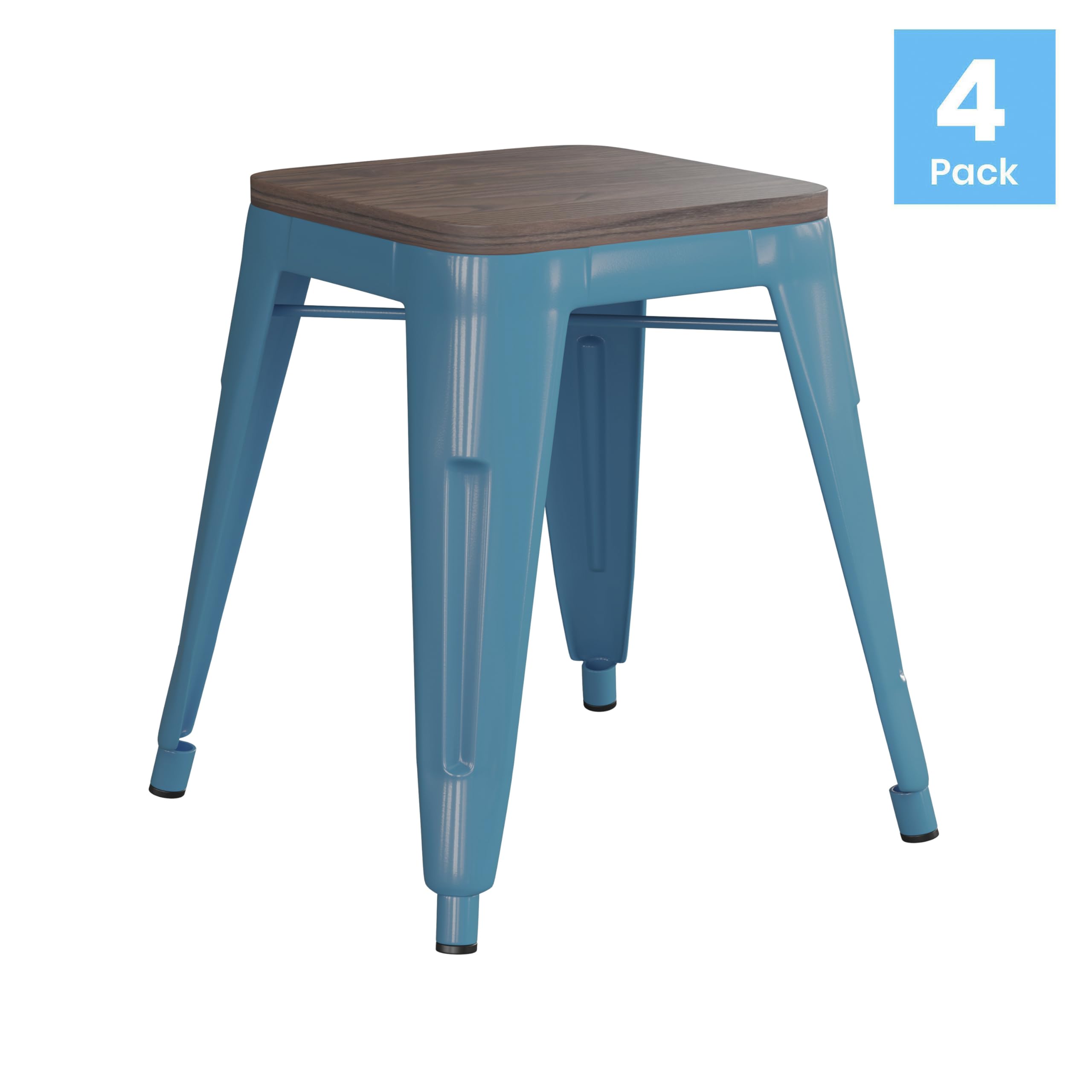 Flash Furniture Metal Dining Table Height Stool with Wooden Seat Set of 4 - Backless Teal Kai Commercial Grade Stool - Kai 18&quot; Stackable Dining Chairs