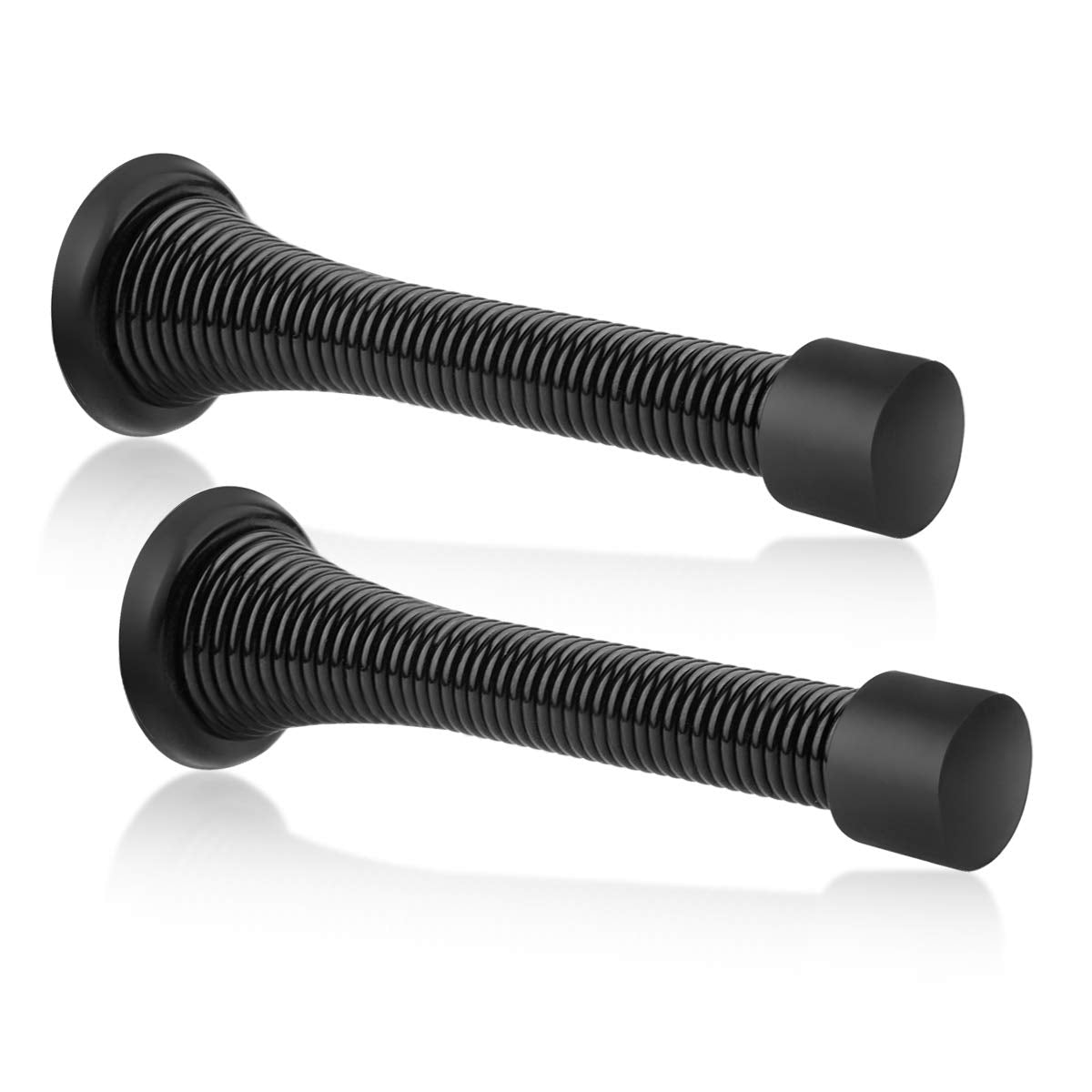 Kovosch 2 Pack Spring Door Stopper Black- 3-1/4' Flexible Spring Door Stops With Black Rubber Bumper Tips