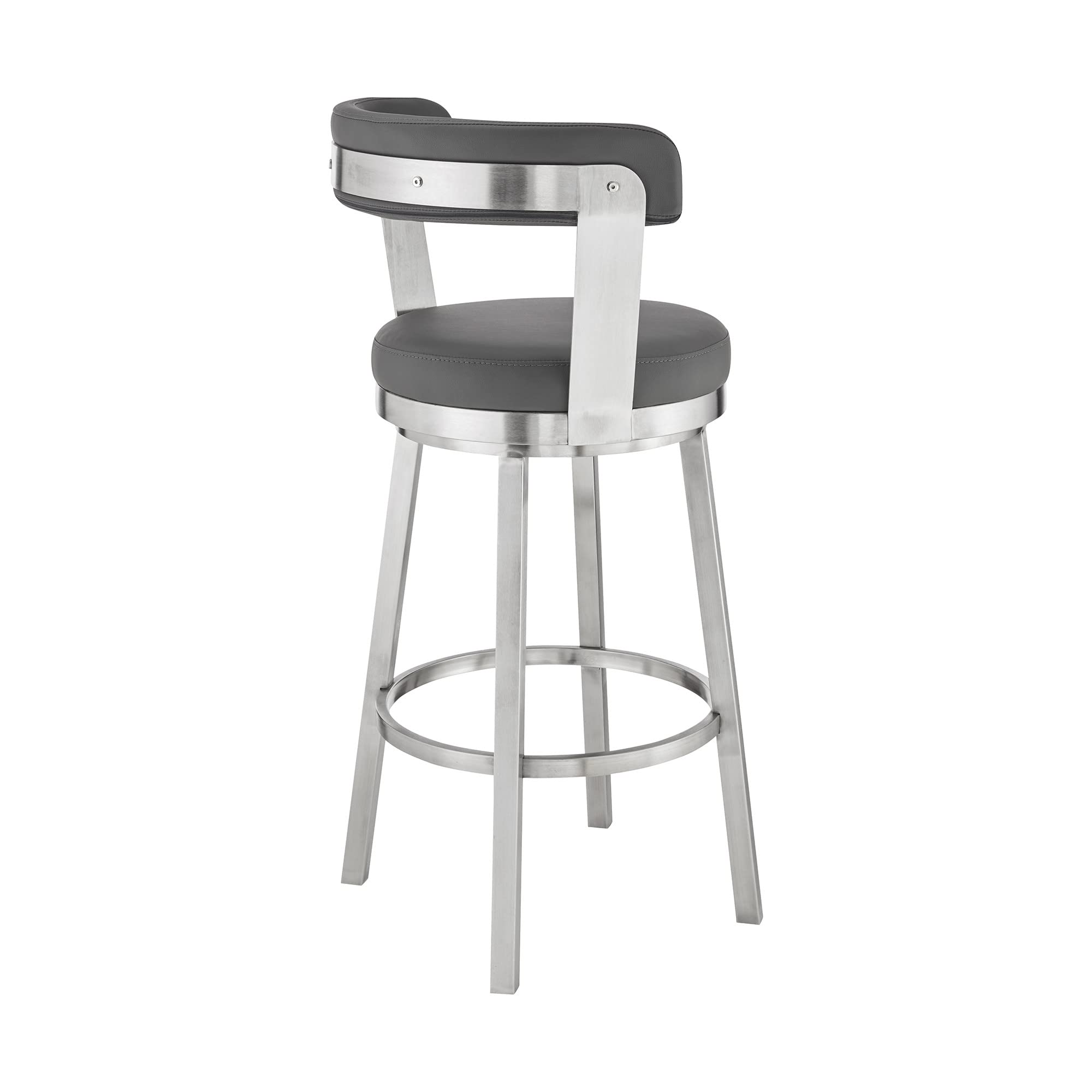 HomeRoots Gray 30' Chic Grey Faux Leather with Stainless Steel Finish Swivel Bar Stool