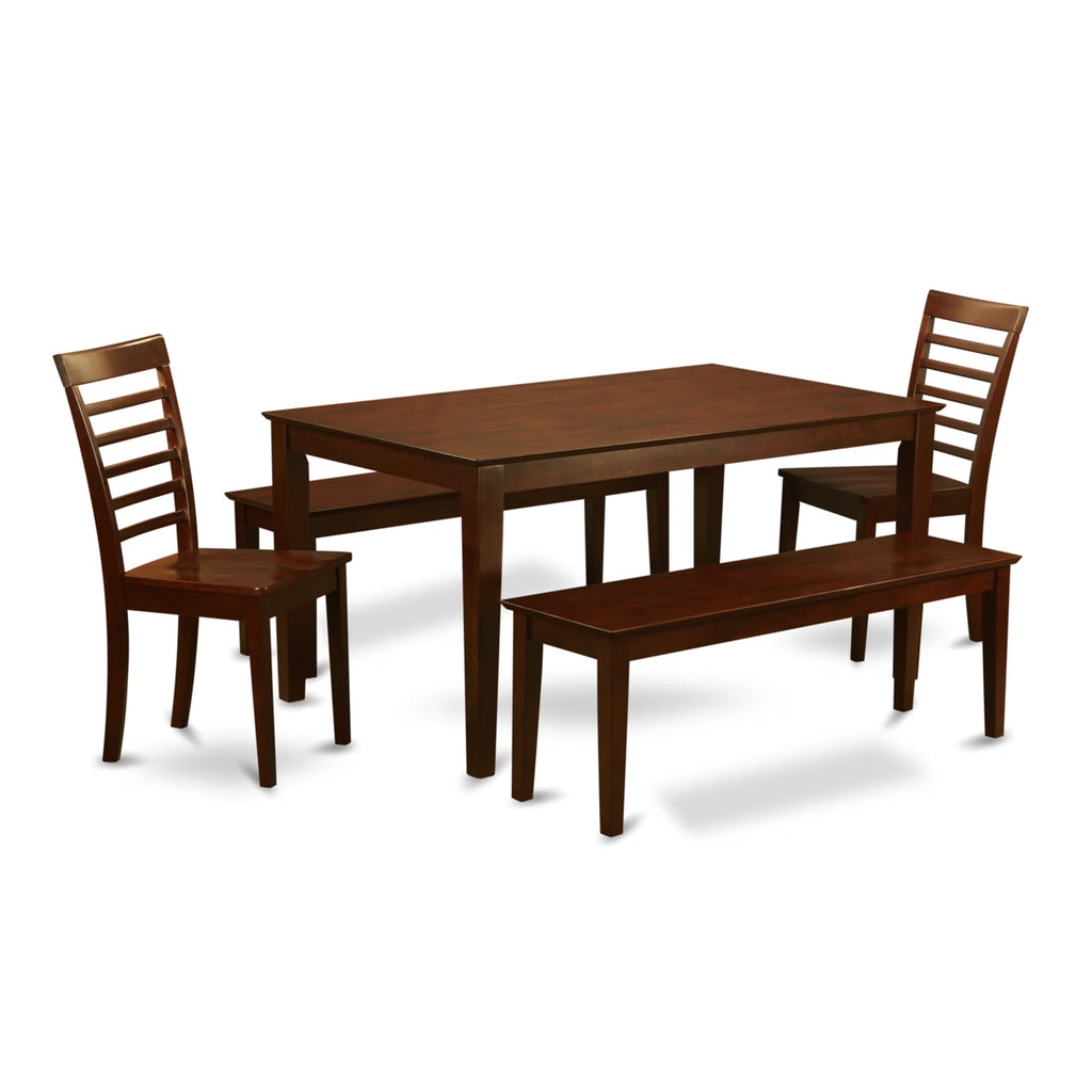 East West Furniture CAML5C-MAH-W 5 Piece Kitchen Table Set for 4 Includes a Rectangle Dining Room Table and 2 Dining Chairs with 2 Benches, 36x60 Inch, Mahogany