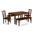 East West Furniture CAML5C-MAH-W 5 Piece Kitchen Table Set for 4 Includes a Rectangle Dining Room Table and 2 Dining Chairs with 2 Benches, 36x60 Inch, Mahogany