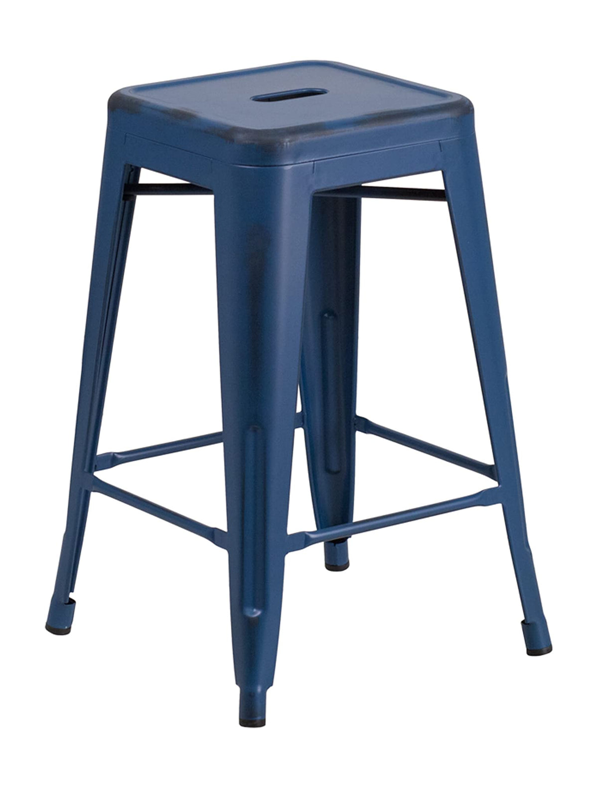 Flash Furniture Commercial Grade 24&quot; High Backless Distressed Antique Blue Metal Indoor-Outdoor Counter Height Stool