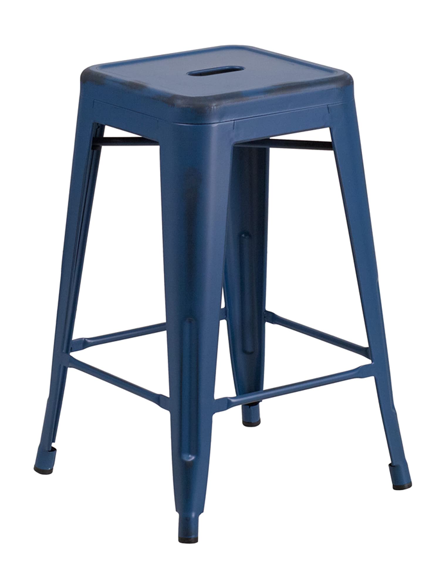 Flash Furniture Commercial Grade 24' High Backless Distressed Antique Blue Metal Indoor-Outdoor Counter Height Stool