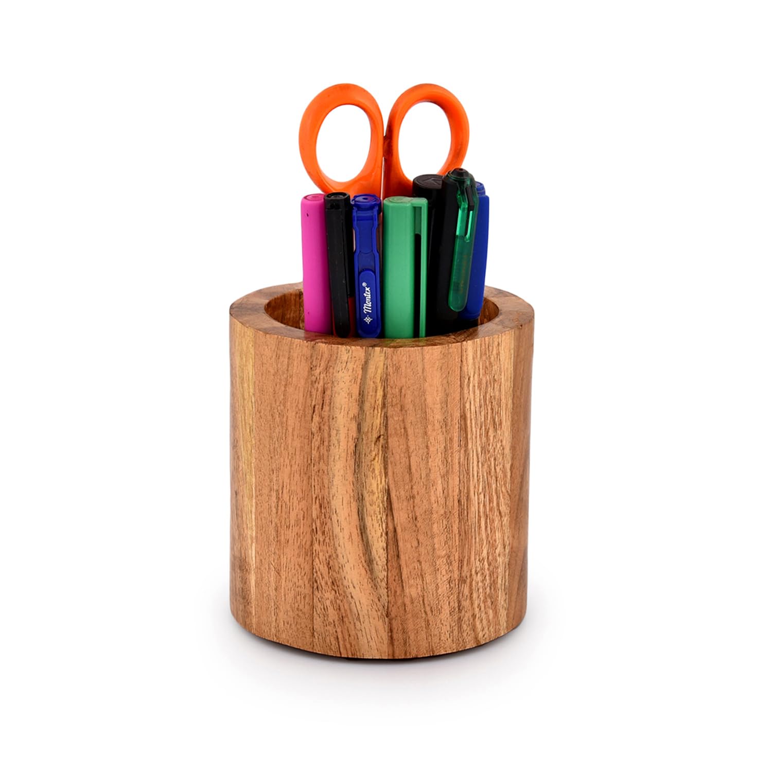 Nirman Acacia Wood Pencil/Pen Holder For Desk, Round Desktop Organizer For Desk Multi Purpose Use For Home School Office Supplie