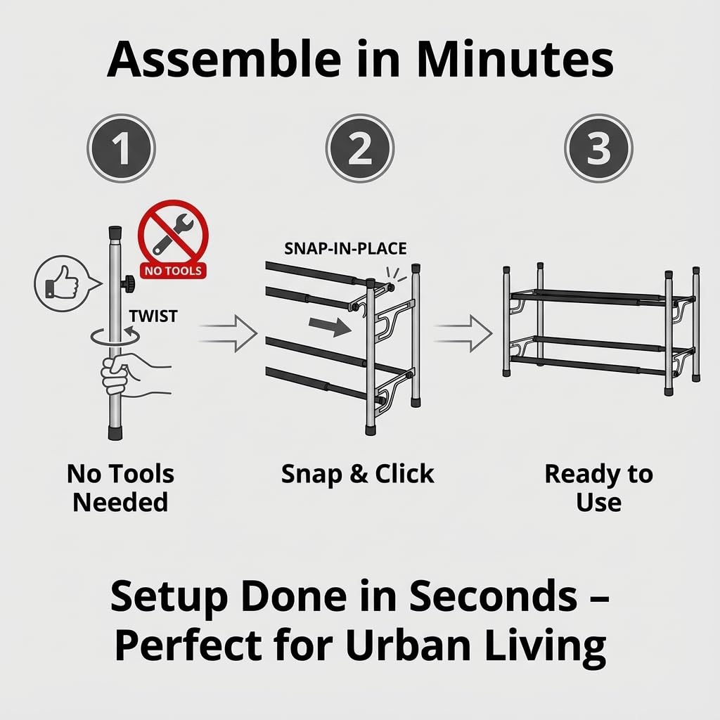Adjustable Expandable Shoe Rack, 2-Tier, Flat or Angled Shelves, Chrome