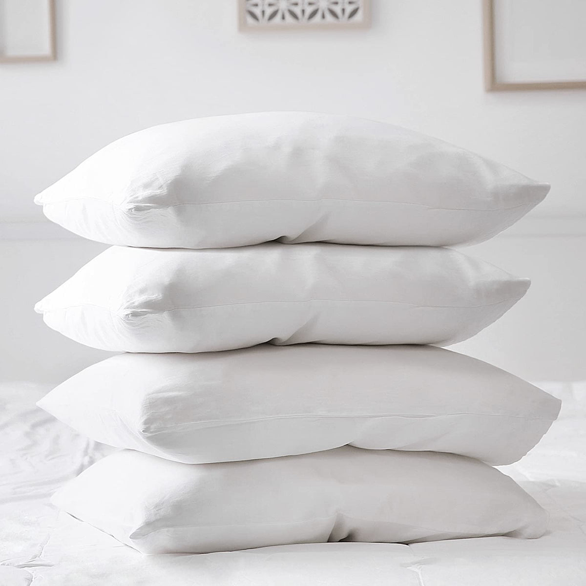 Waterproof Pillow Protectors 4 Pack, Standard Size Zippered Pillow Cases, Pillow Covers 20' X 26', Soft & Breathable Pillow En