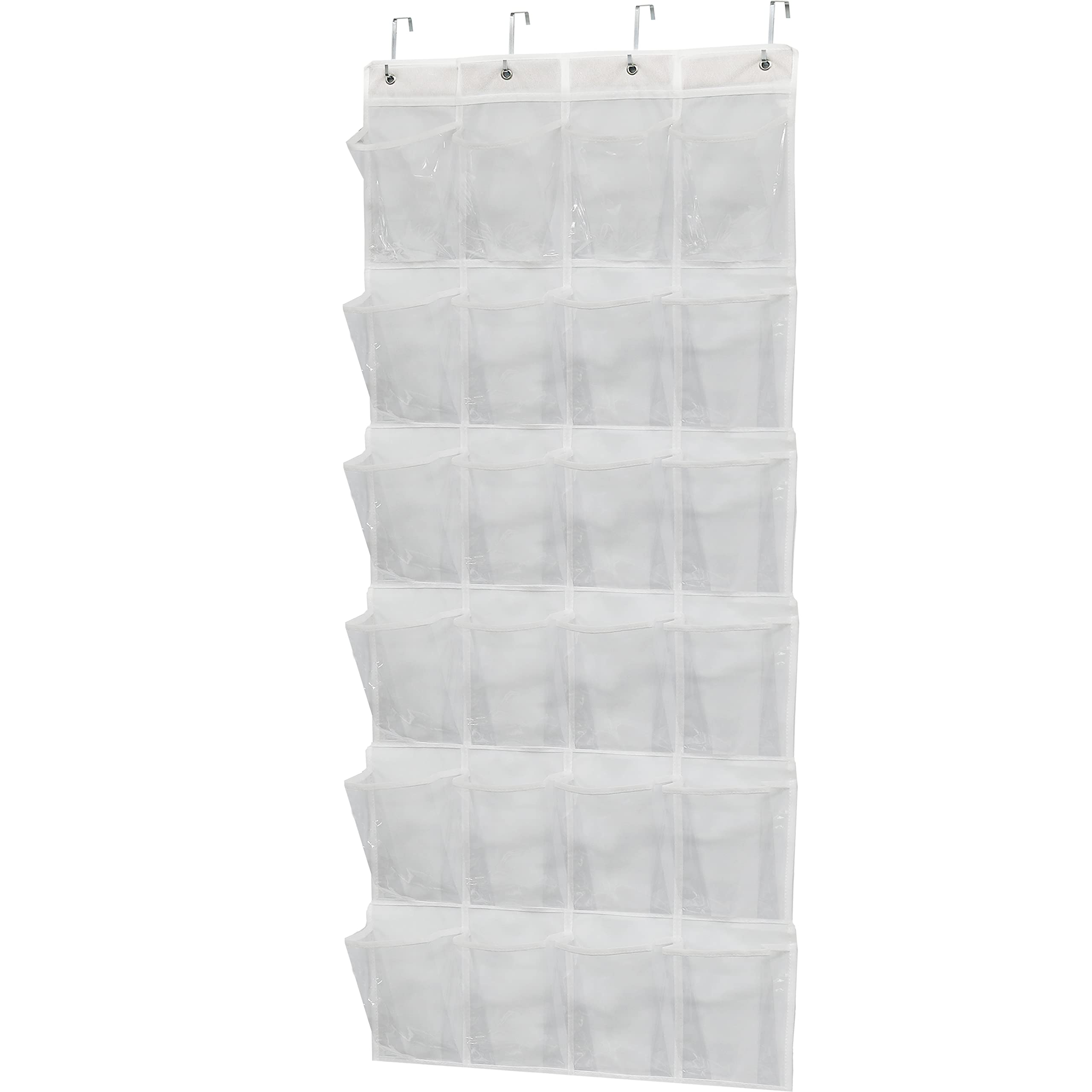 Simple Houseware 24 Pockets Large clear Pockets Over The Door Hanging Shoe Organizer, White (56 x 22.5)