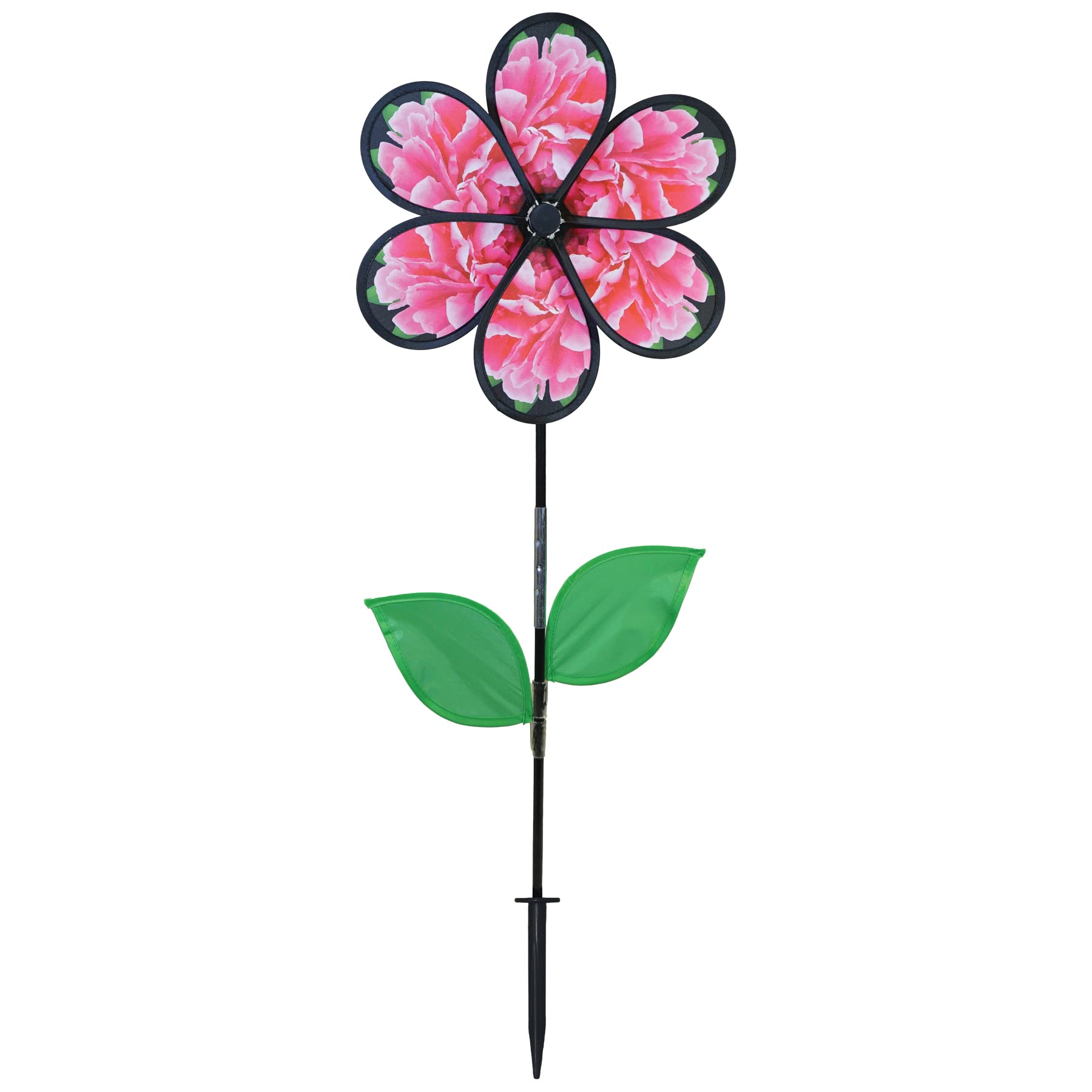 In The Breeze 6-Petal Flower Spinner With Leaves, 13.5-Inch Peony Spinner With Leaves, 2641 Realistic Printed Flower Spinner