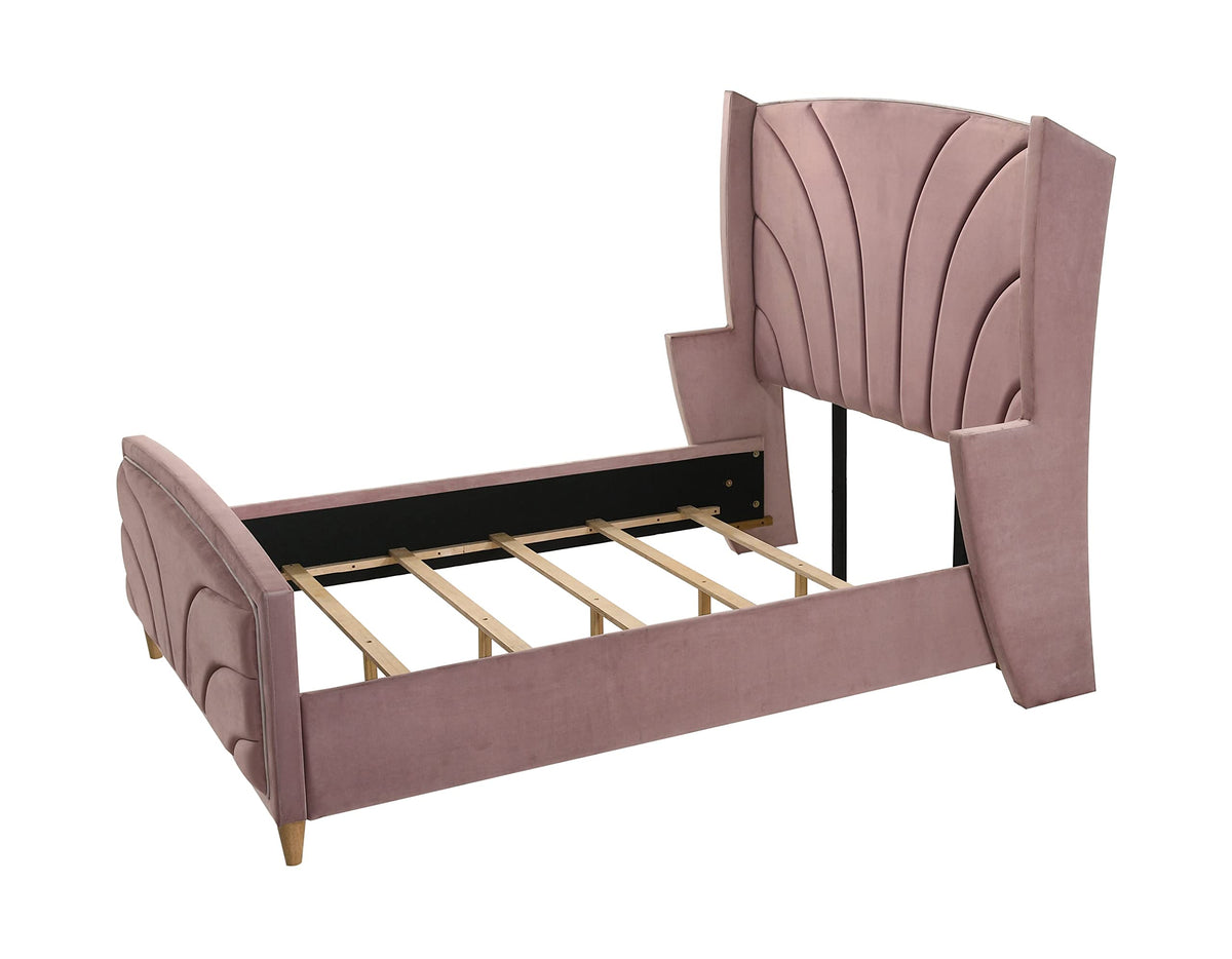 Acme Salonia Tufted Velvet Upholstery Queen Bed with Wood Leg in Pink