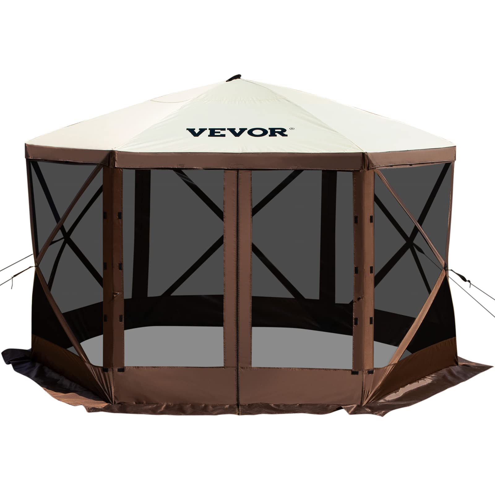 Vevor Camping Gazebo Screen Tent, 12 * 12Ft, 6 Sided Pop-Up Canopy Shelter Tent With Mesh Windows, Portable Carry Bag, Stakes, L