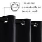 Jiuzhen Black Blackout Curtains With Tiebacks - Thermal Insulated, Light Blocking And Noise Reducing Grommet Curtains For Bedroom And Living Room, Set Of 2 Window Curtain Panels, 52 X 54 Inch Length