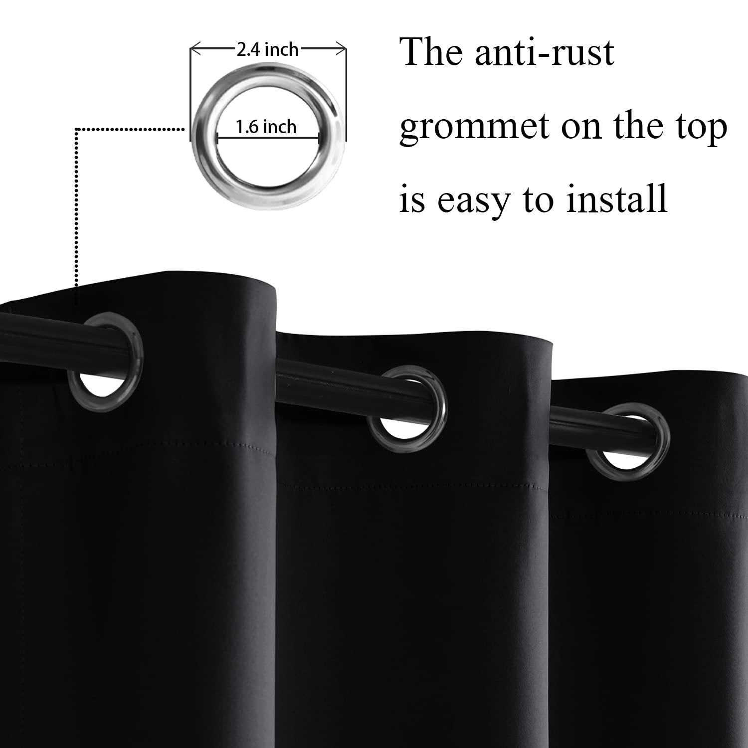 Jiuzhen Black Blackout Curtains With Tiebacks - Thermal Insulated, Light Blocking And Noise Reducing Grommet Curtains For Bedroom And Living Room, Set Of 2 Window Curtain Panels, 52 X 54 Inch Length