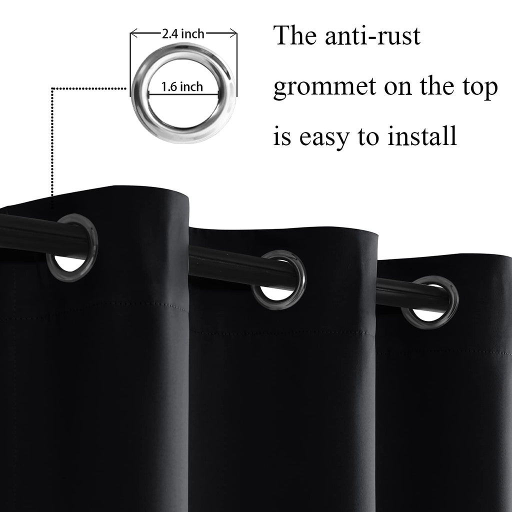 Jiuzhen Black Blackout Curtains With Tiebacks - Thermal Insulated, Light Blocking And Noise Reducing Grommet Curtains For Bedroom And Living Room, Set Of 2 Window Curtain Panels, 34 X 24 Inch Length