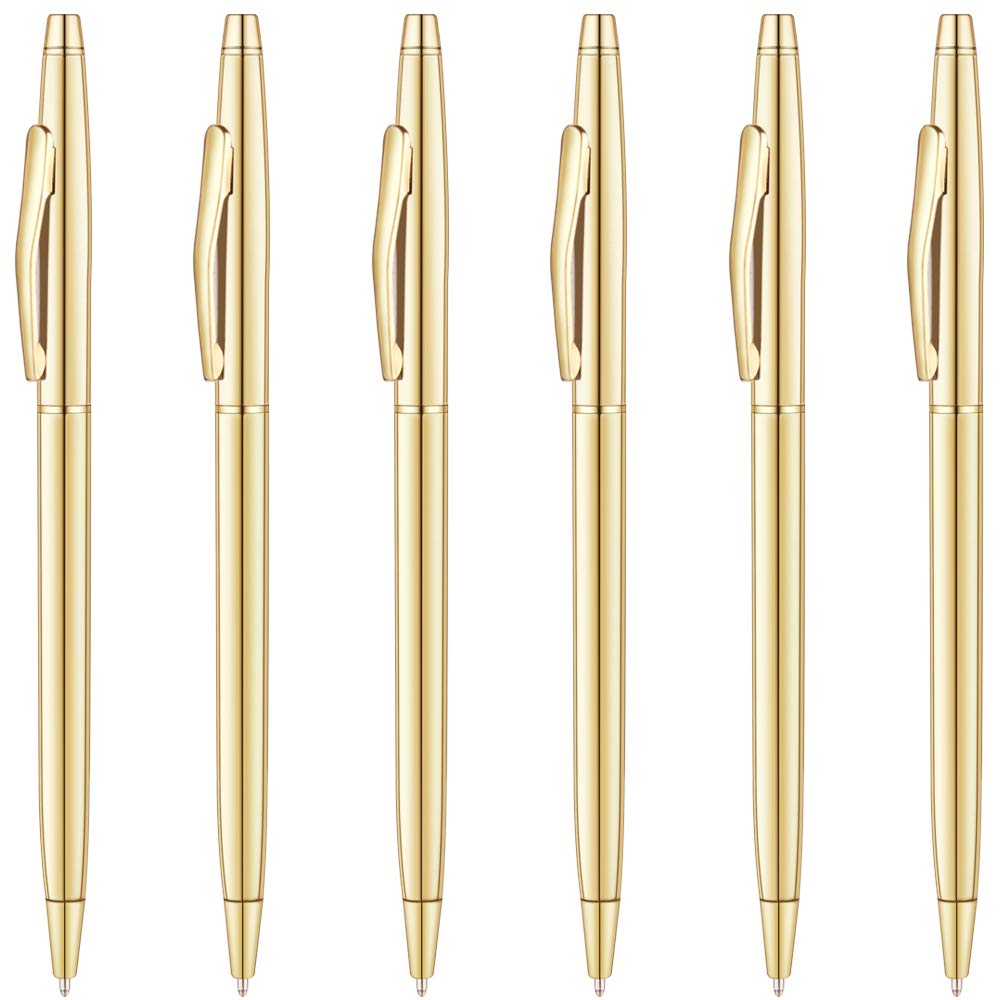 Unibene 6 Pack Slim Gold Ballpoint Pens Black Ink 1 Mm - Black Ink, Nice Gift For Business Office Students Teachers Wedding Chri