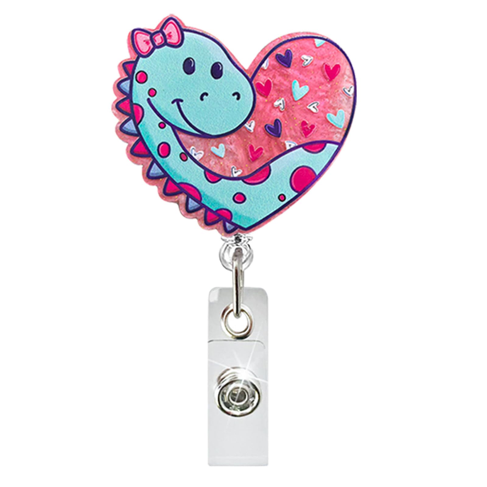 Valentine'S Badge Reel, Work Badge Holder Retractable Clip, Cute Dinosaur Heart Badge Reel, Nurse Badge Reel, Funny Id Badge Hol