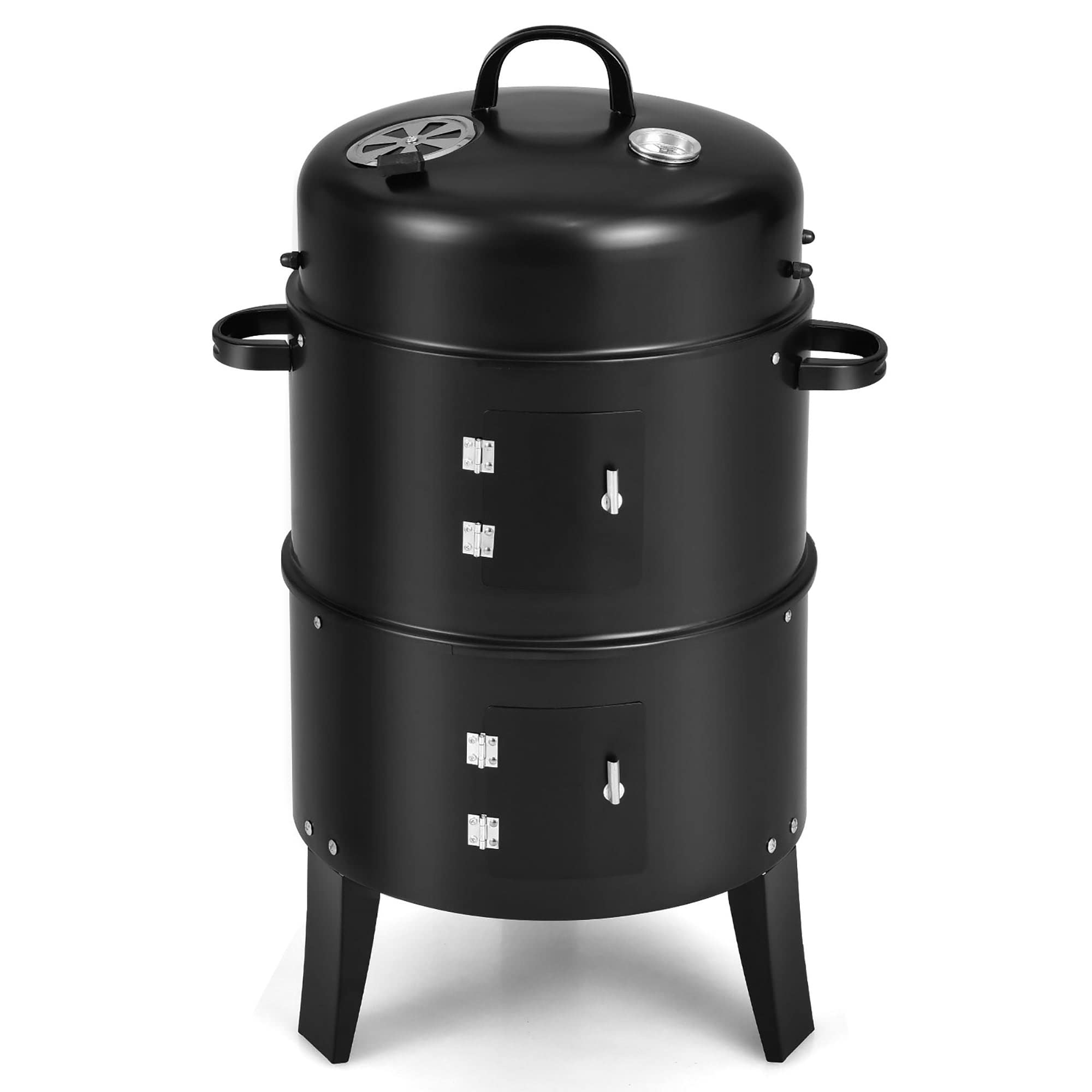 3-In-1 Vertical Charcoal Smoker Portable Bbq Smoker Grill With Detachable 2 Layer