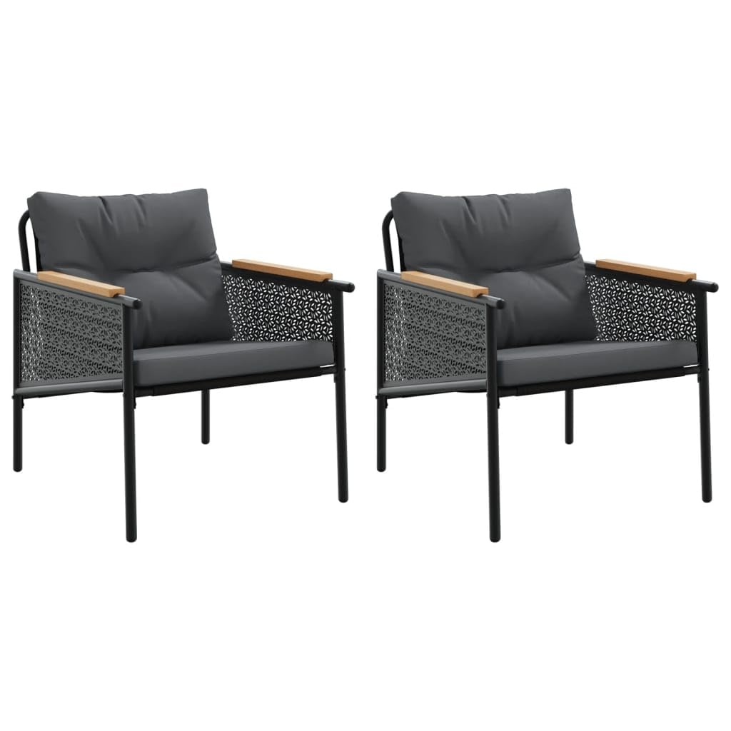 Vidaxl Patio Chairs With Cushions 2 Pcs Black Steel