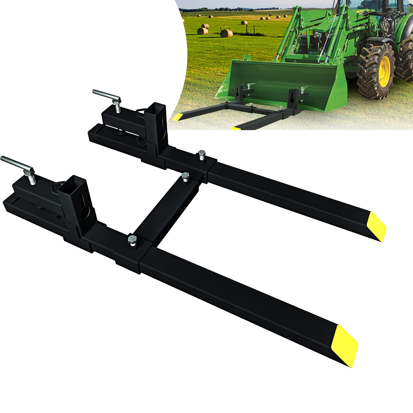 Sulythw Clamp On Pallet Forks, 43    Total Length 2000Lbs Pallet Forks For Tractor Bucket With Adjustable Stabilizer Bar, Heavy