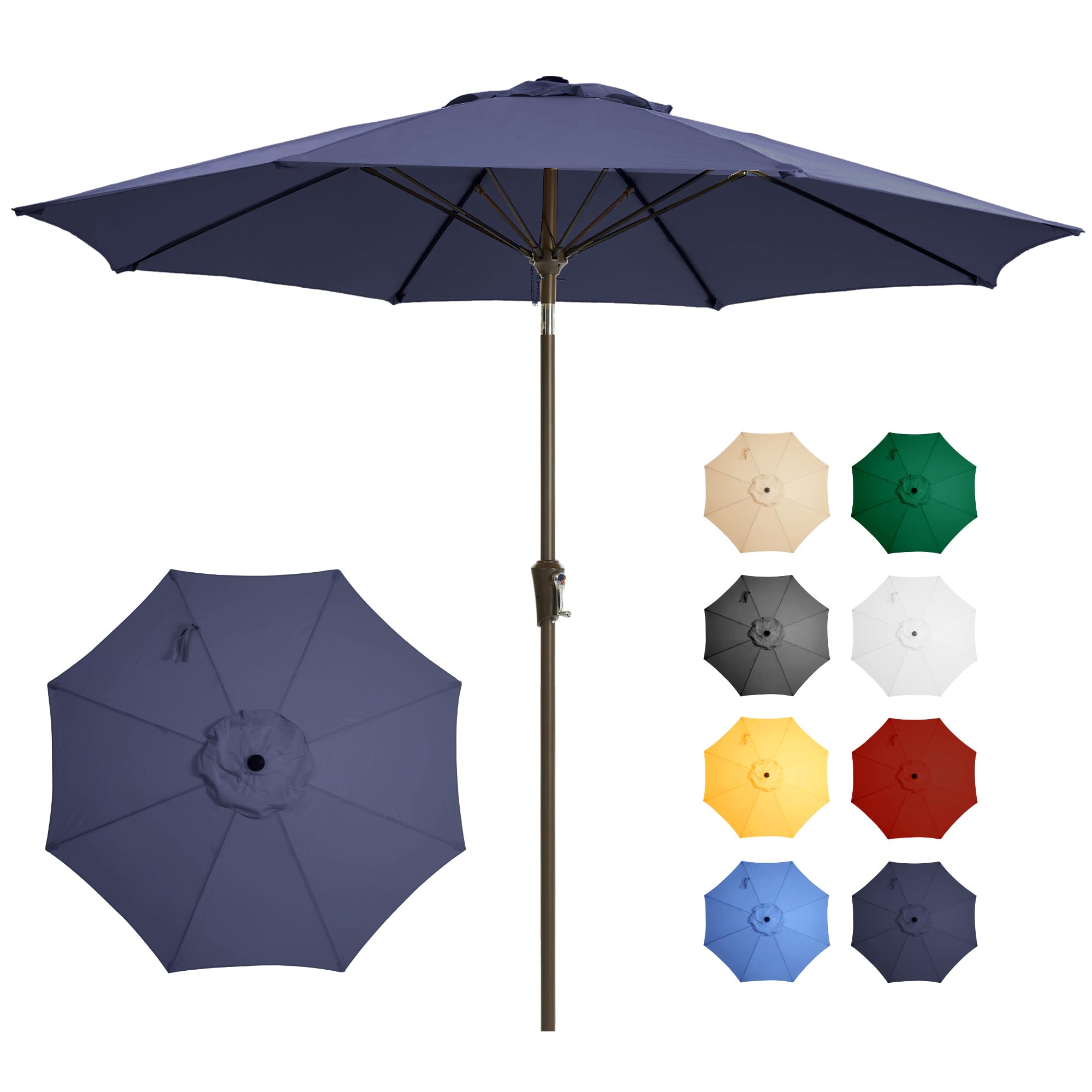 Ayge 9Ft Large Outdoor Patio Umbrella Market Table Umbrella-Uv Resistant, Easy Push Button Tilt And Crank, 8 Sturdy Fiberglass R