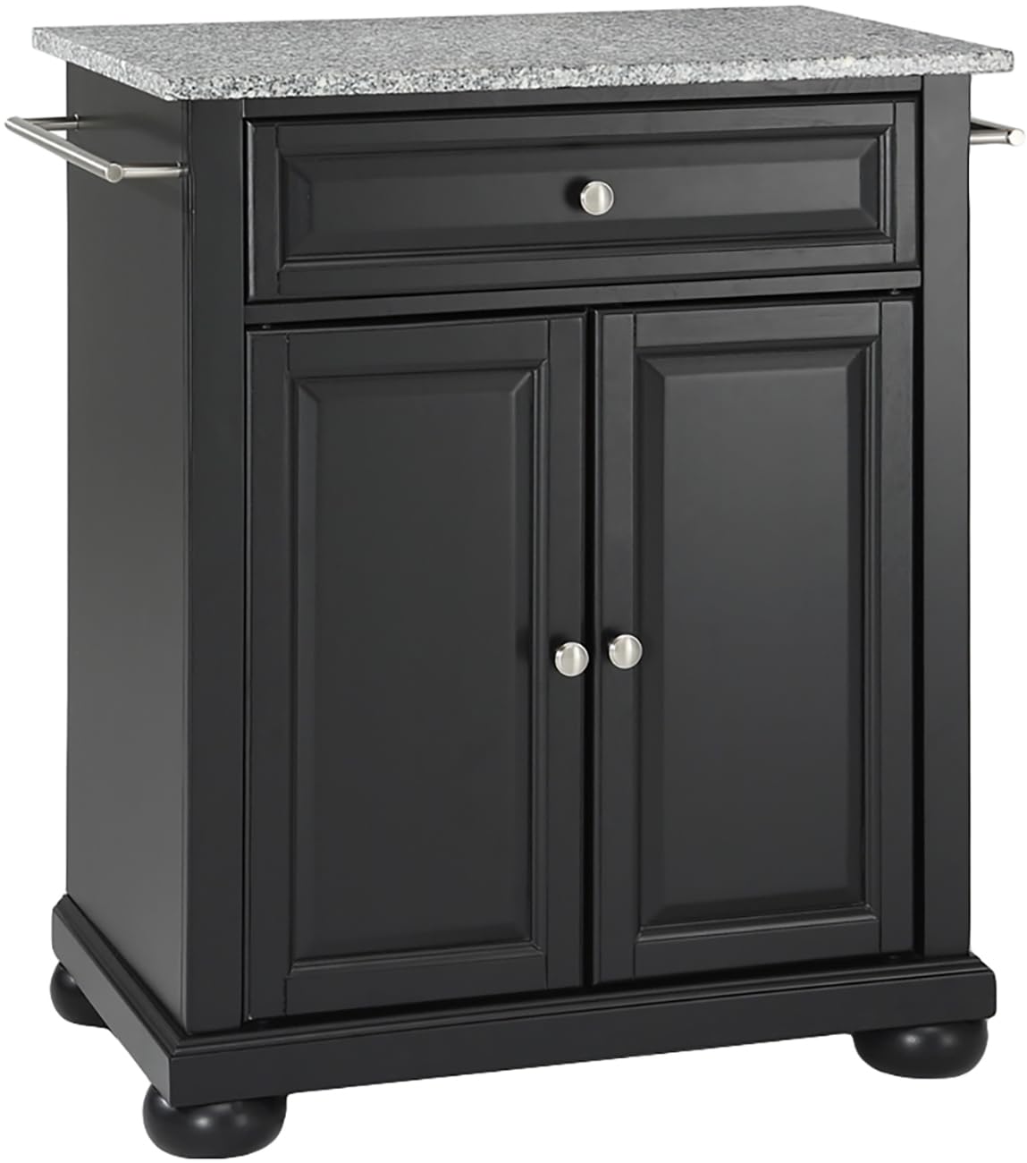 Crosley Furniture Alexandria Granite Top Small Portable Rolling Kitchen Island Storage Cart, Microwave Stand, Black