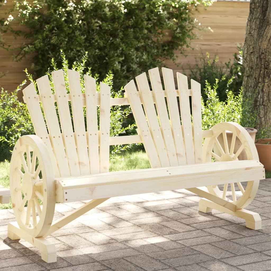 vidaXL Solid Fir Wood Patio Adirondack Chair-Brown 2-Seater for Garden/Deck/Pool, with Ergonomic Design and Wagon-Wheel Armrests