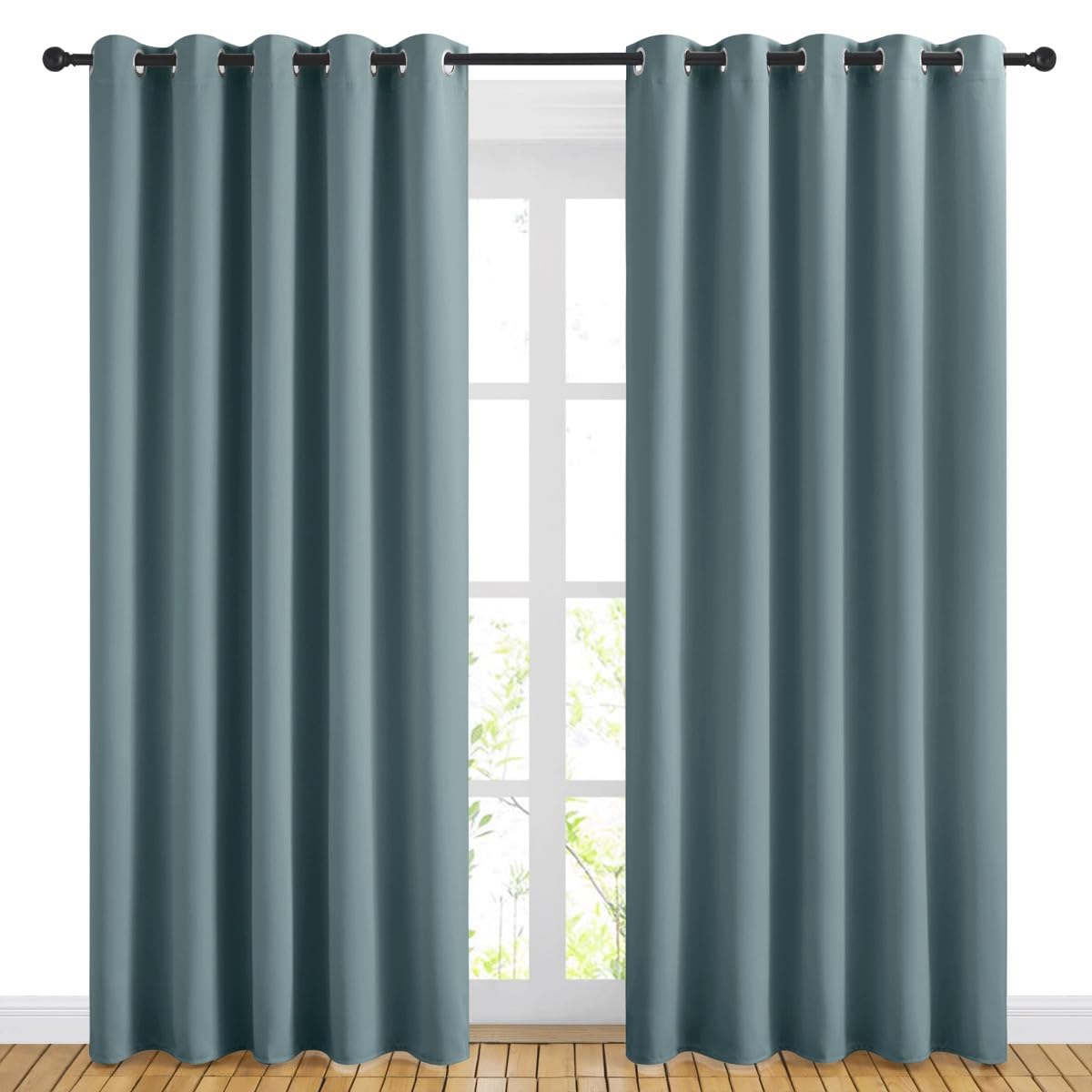 Nicetown Blackout Sage Green Curtains For Sliding Glass Door 2 Panels - Thermal Insulated Grommet Room Darkening Window Drapes S