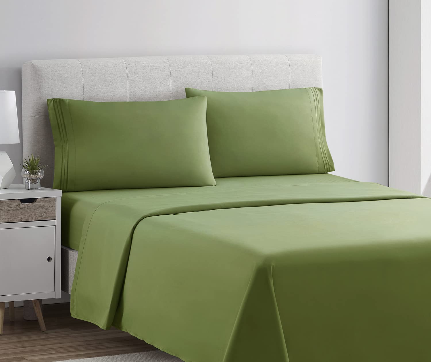 Clara Clark California King Sheets Set, Deep Pocket Bed Sheets For Cal King Size Bed - 4 Piece Bed Sheet Set, Extra Soft Bedding Sheets & Pillowcases, Calla Green Sheets Cal King