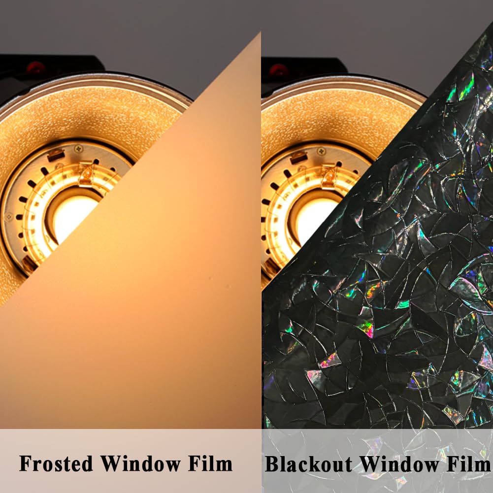 100% Light Blocking Blackout 3D Prism Privacy Window Film Room Darkening Glass Door Tint,Rainbow Effect Static Cling Heat Contro