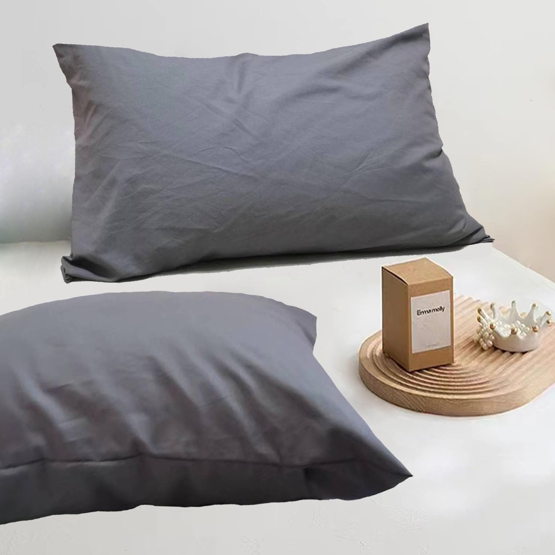 Premium Queen Pillowcases 4 Pack - Grey Standard - Ultra Soft 1800 Thread Count Microfiber- Double Brushed - Allergies Free - Wr