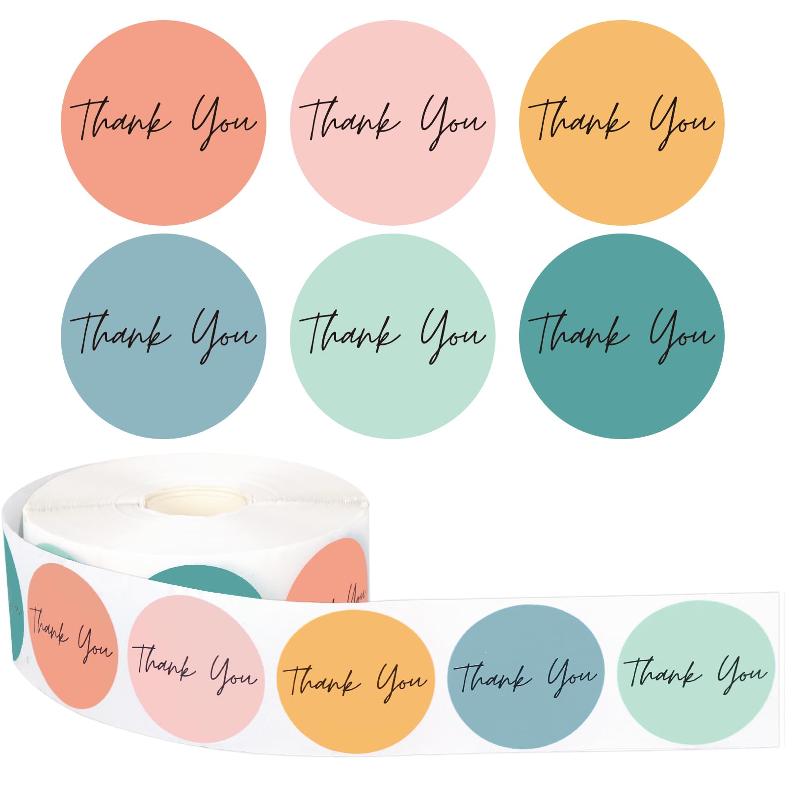 Whaline 1000Pcs Boho Thank You Stickers Roll 6 Pastel Colors Paper Decals Retro Hippie Adhesive Seal Sticker Decor For Party Fav