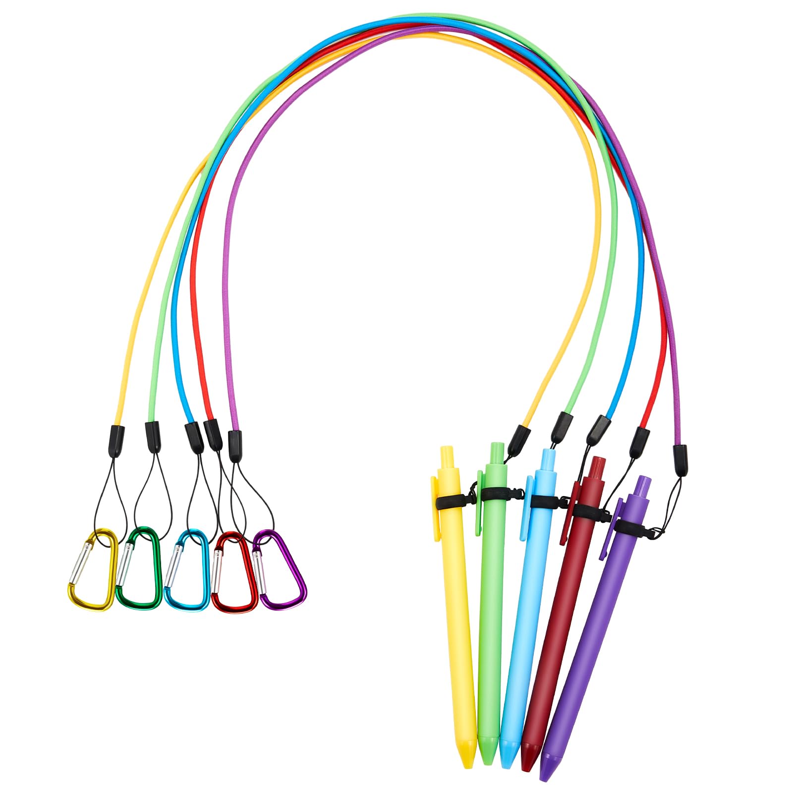 Lewtemi 5 Sets 24 Inch Pen Leash For Clipboard Lanyard Holder Pen Silicone Ring Buckle For Office Supplies(Multicolor)