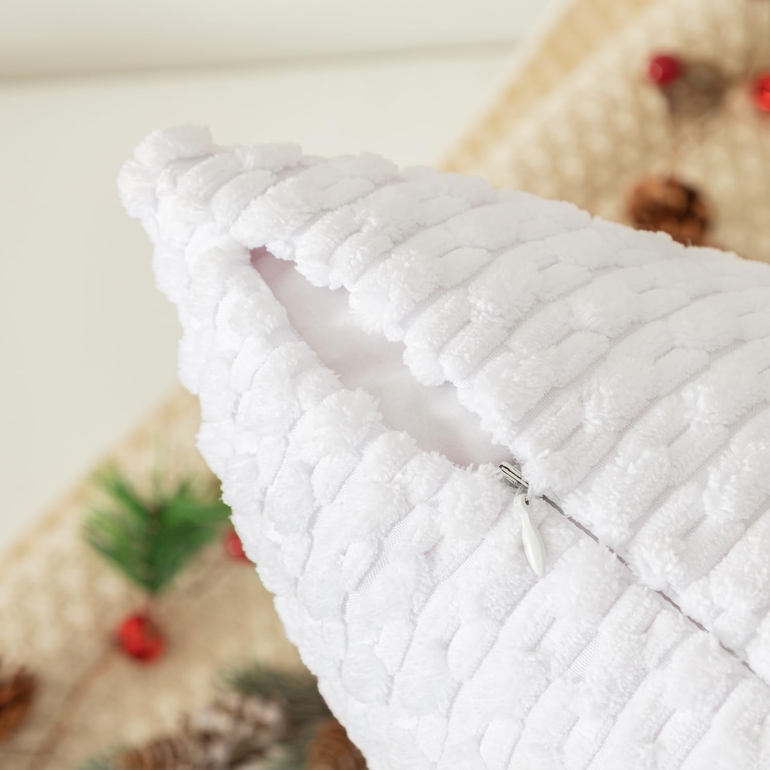 Kevin Textile Pack Of 2 Corduroy Decorative Throw Pillow Covers 22X22 Inch Soft Boho Striped Christmas Pillow Covers Modern Farmhouse Home Decor For Spring Sofa Living Room Couch Bed Pure White
