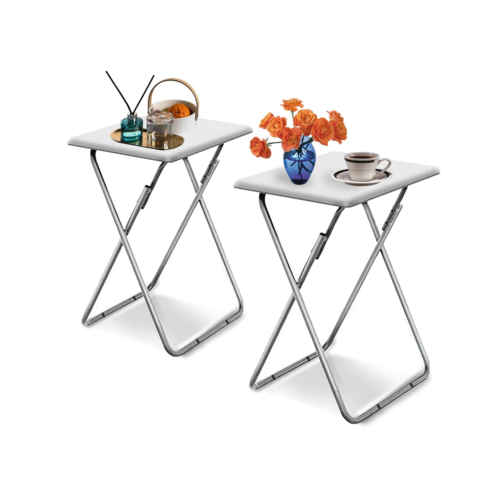 Garden 4 You Folding Tv Tray Table,Tv Dinner Table With Sturdy Mdf Top,Eating Trays For Living Room With No Assembly Required, 2Pcs (White)