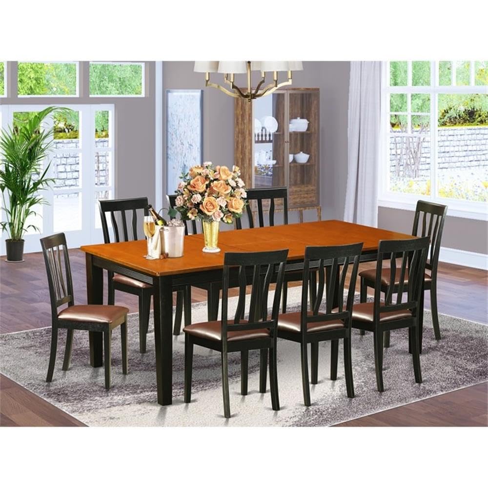 East West Furniture QUAN9-BCH-LC 9 Piece Dining Table Set Includes a Rectangle Dining Room Table with Butterfly Leaf and 8 Faux Leather Upholstered Chairs, 40x78 Inch, Black & Cherry