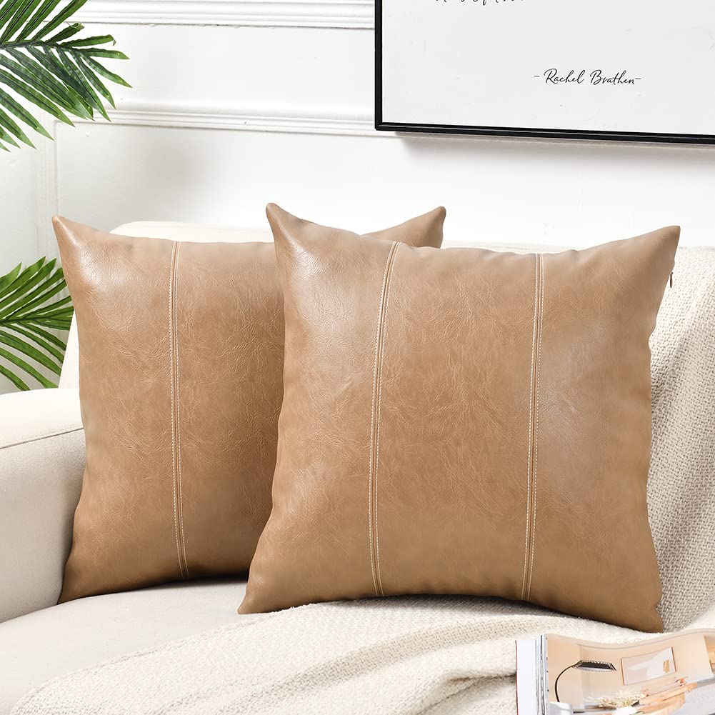 Fancy Homi Tan 26x26 Pillow Covers Set of 2, Euro Pillow Covers, Big Throw Pillow Covers for Couch Bed Bedroom Living Room, Taup