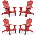 Psilvam Adirondack Chair, Oversized Poly Lumber Fire Pit Chair With Cup Holder, 350Lbs Support Patio Chairs For Garden, Weather Resistant Outdoors Seating, Relaxing Gift For Father & Mother (4, Red)