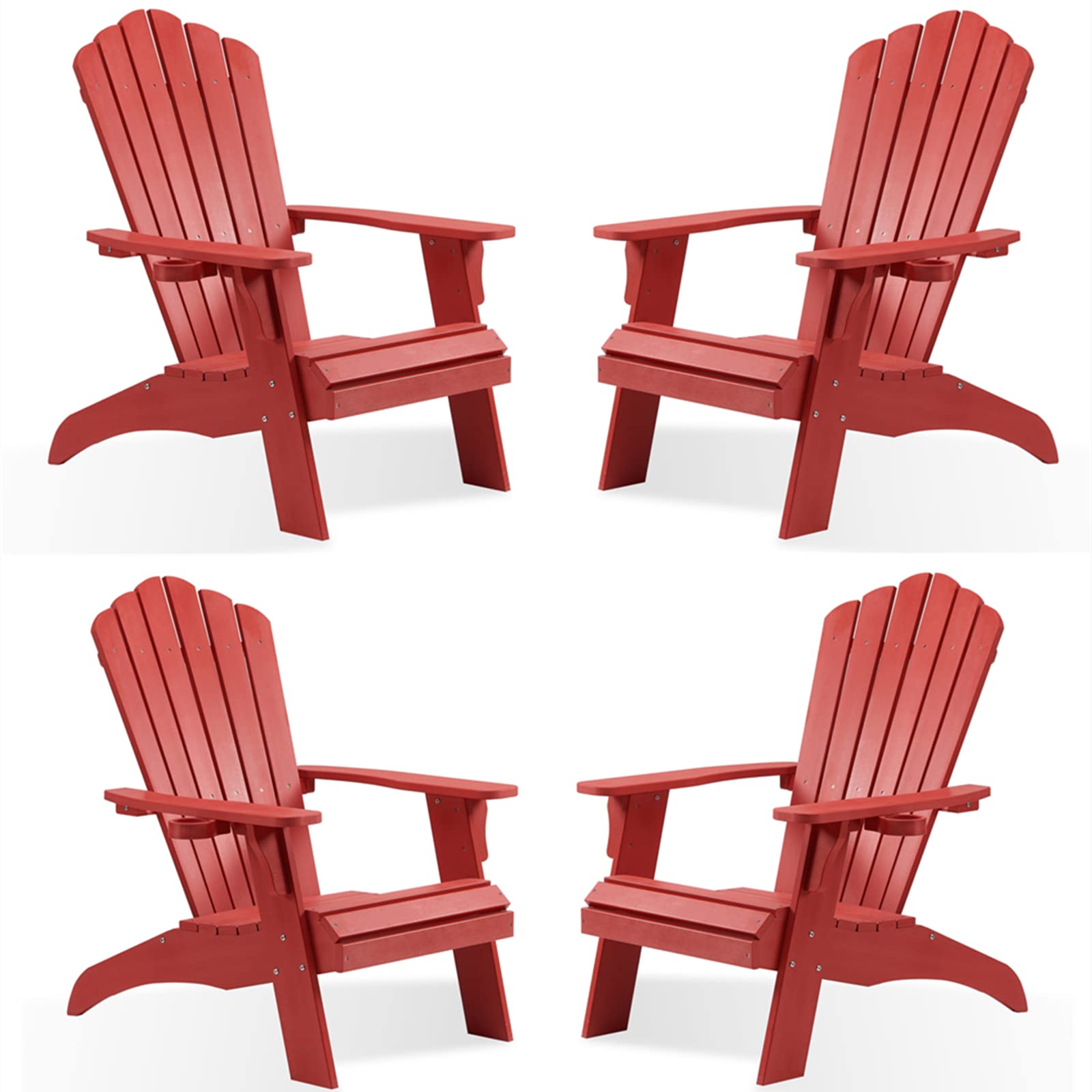 Psilvam Adirondack Chair, Oversized Poly Lumber Fire Pit Chair With Cup Holder, 350Lbs Support Patio Chairs For Garden, Weather Resistant Outdoors Seating, Relaxing Gift For Father & Mother (4, Red)