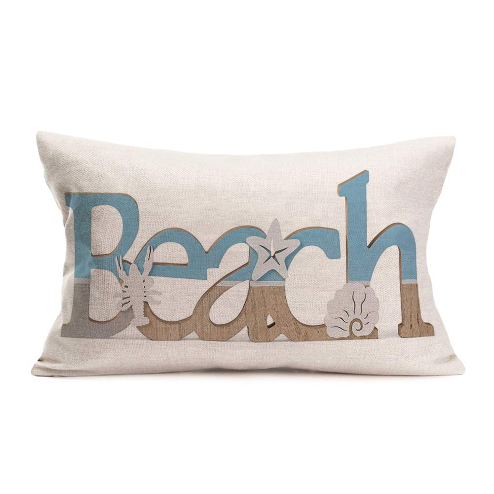 Tlovudori Hopyeer Ocean Beach Throw Pillow Covers Beach Quote Words With Coastal Sea Lobster Starfish Conch Decorative Cotton Li