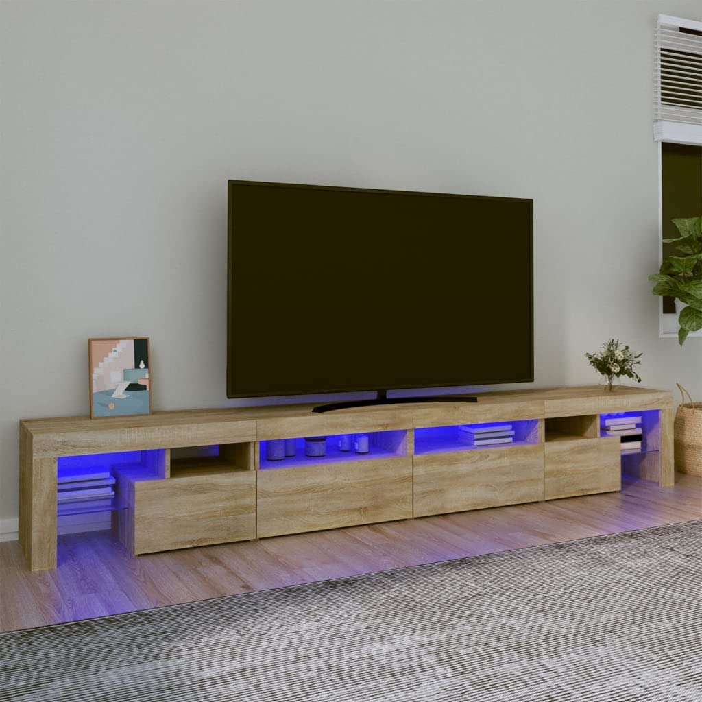 vidaXL TV Stand with LED Lights Home Bedroom Living Room Entertainment Center HiFi Side Cabinet TV Console Stand Media Unit Furniture Sonoma Oak