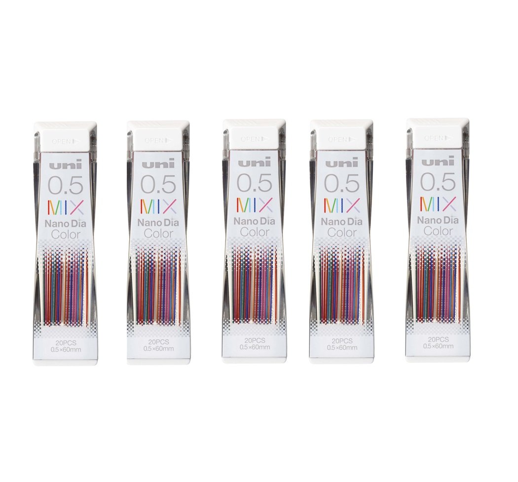 Uni Nanodia Color Mechanical Pencil Leads 0.5Mm 7 Color Mix, 5 Pack/Total 100 Leads Value Set
