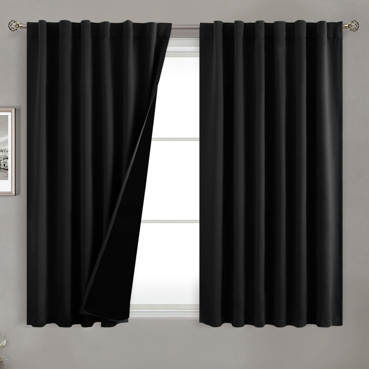 Bgment Full Blackout Curtains With Liner Thermal Curtains 54 Inches Long, Rod Pocket And Back Tab Double Layer Black Out Privacy