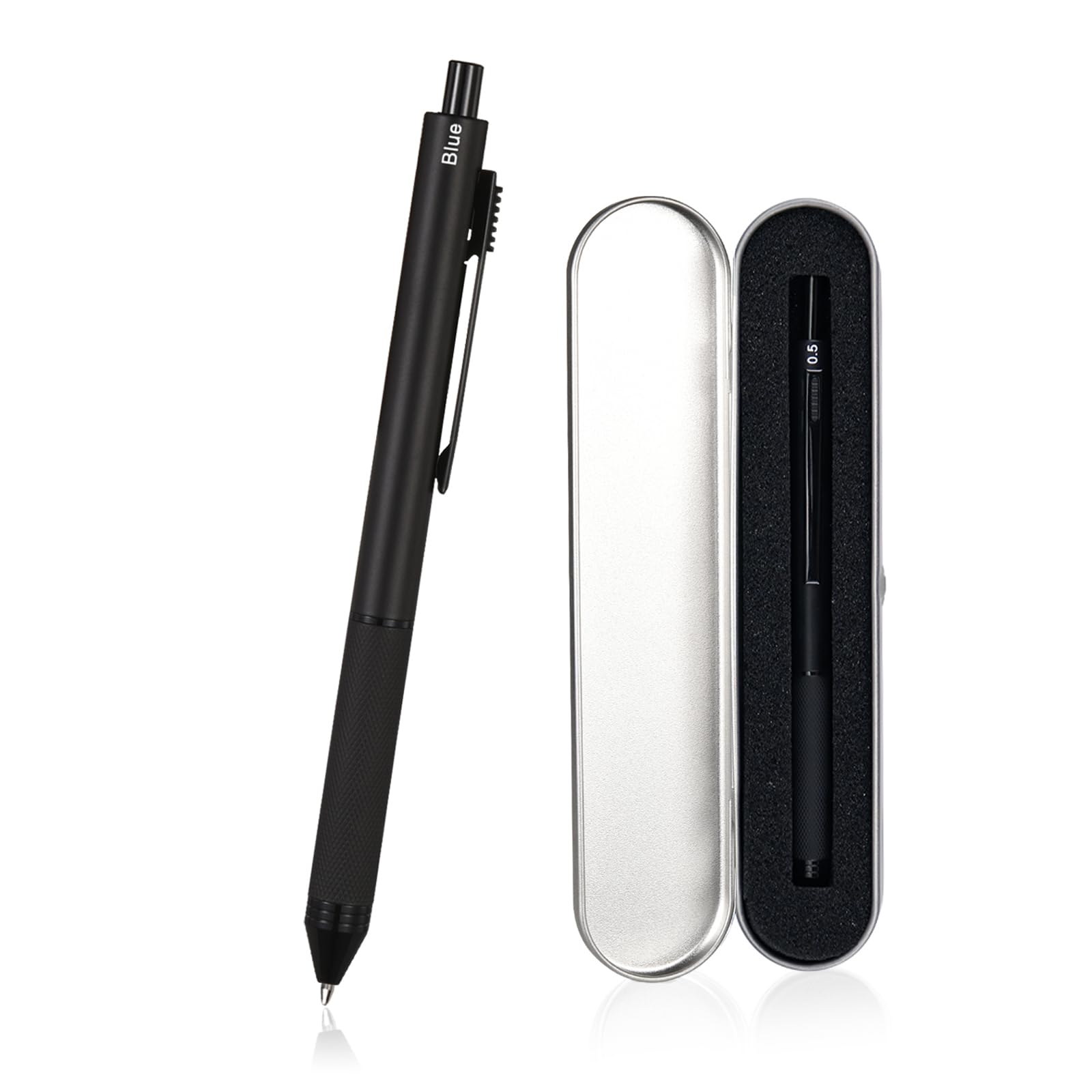 Smttw 4 In1 Multi-Function Refillable & Retractable Ballpoint Pen + 0.5Mm Mechanical Pencil, Fine Point, Black Metal Barrel, Bla